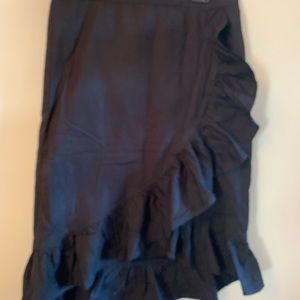 Black linen faux wrap skirt